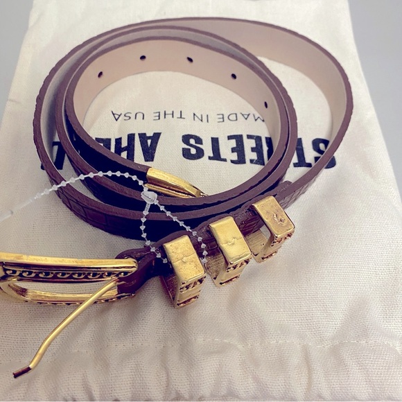 NWOT Streets Ahead The Fay Belt In Cognac & Gold Hardware - Size M - Picture 12 of 12